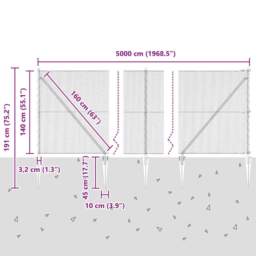 Hexagonal Fence with Post 50 x 1.4 m PVC-Coated Steel Grey Mesh