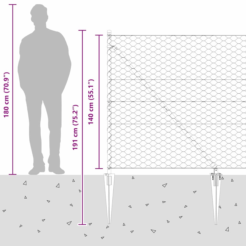 Hexagonal Fence with Post 50 x 1.4 m PVC-Coated Steel Grey Mesh