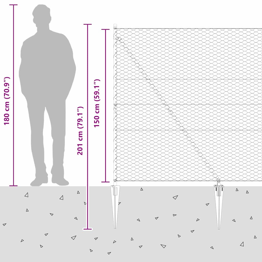 Hexagonal Fence with Post 50 x 1.5 m PVC-Coated Steel Grey Mesh