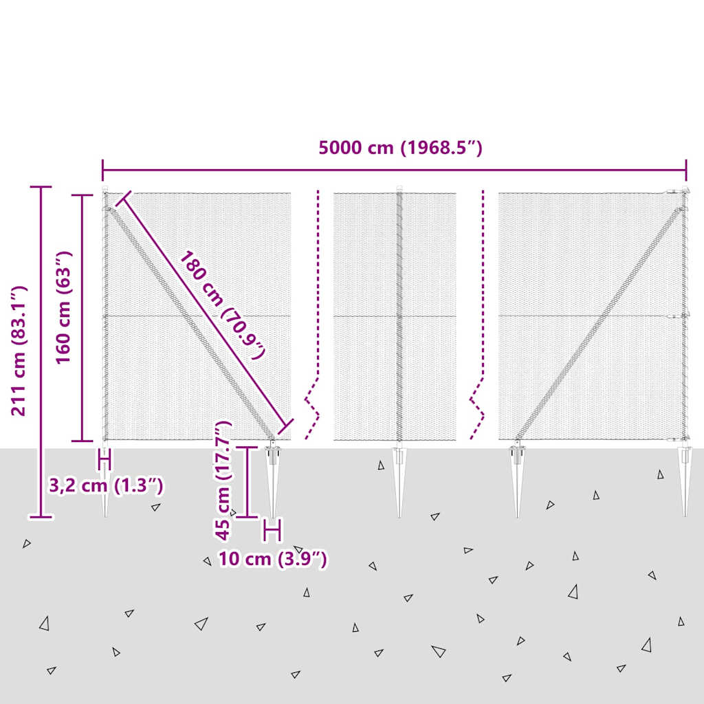 Hexagonal Fence with Post 50 x 1.6 m PVC-Coated Steel Grey Mesh