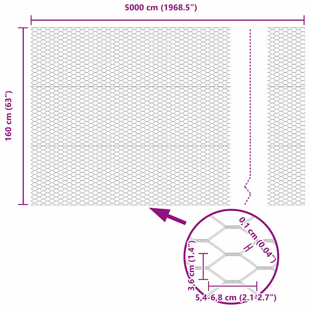 Hexagonal Fence with Post 50 x 1.6 m PVC-Coated Steel Grey Mesh