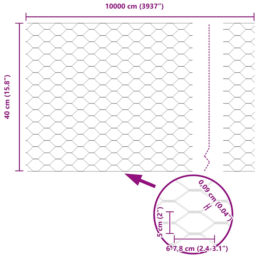 Hexagonal Fence with Post 100 x 0.4 m PVC-Coated Steel Grey