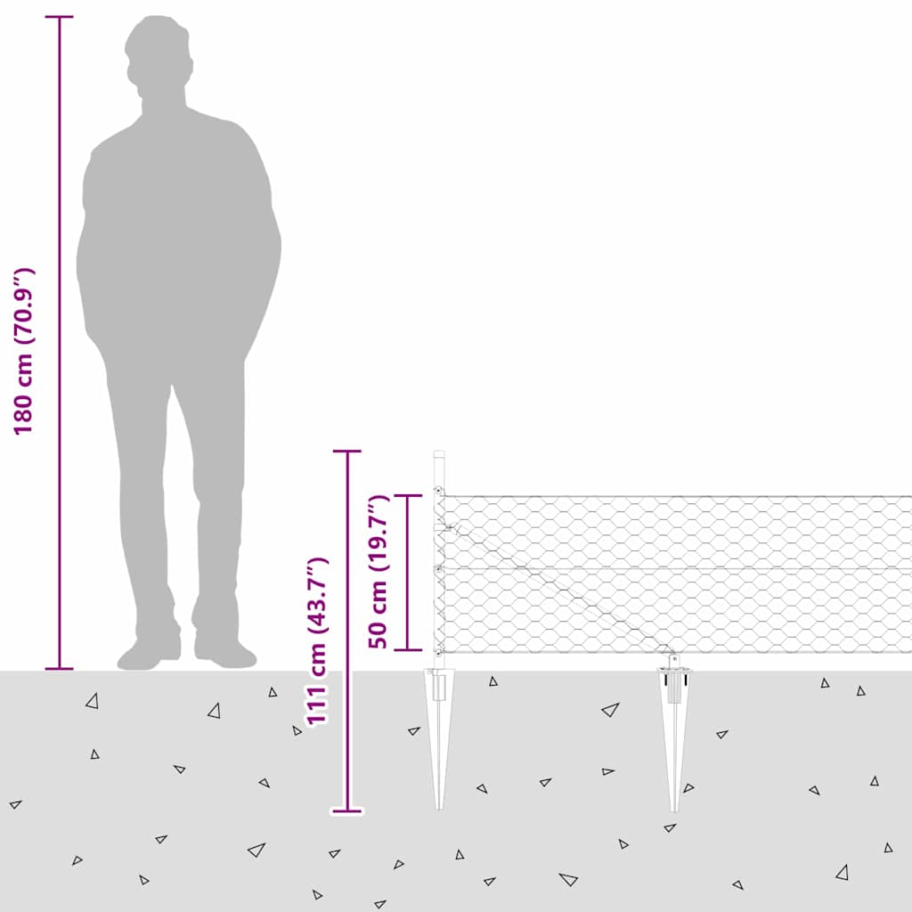 Hexagonal Fence with Post 100 x 0.5 m PVC-Coated Steel Grey