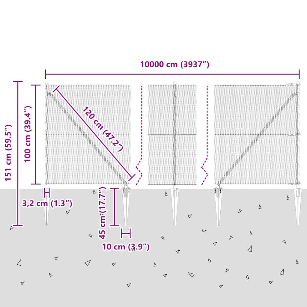 Hexagonal Fence with Post 100 x 1 m Galvanised Steel Silver