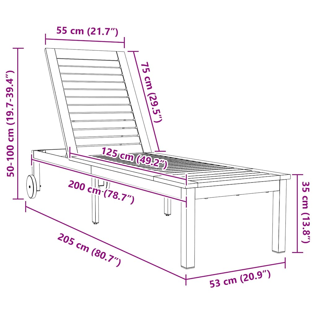 Sun Lounger Solid Acacia Wood and Stainless Steel