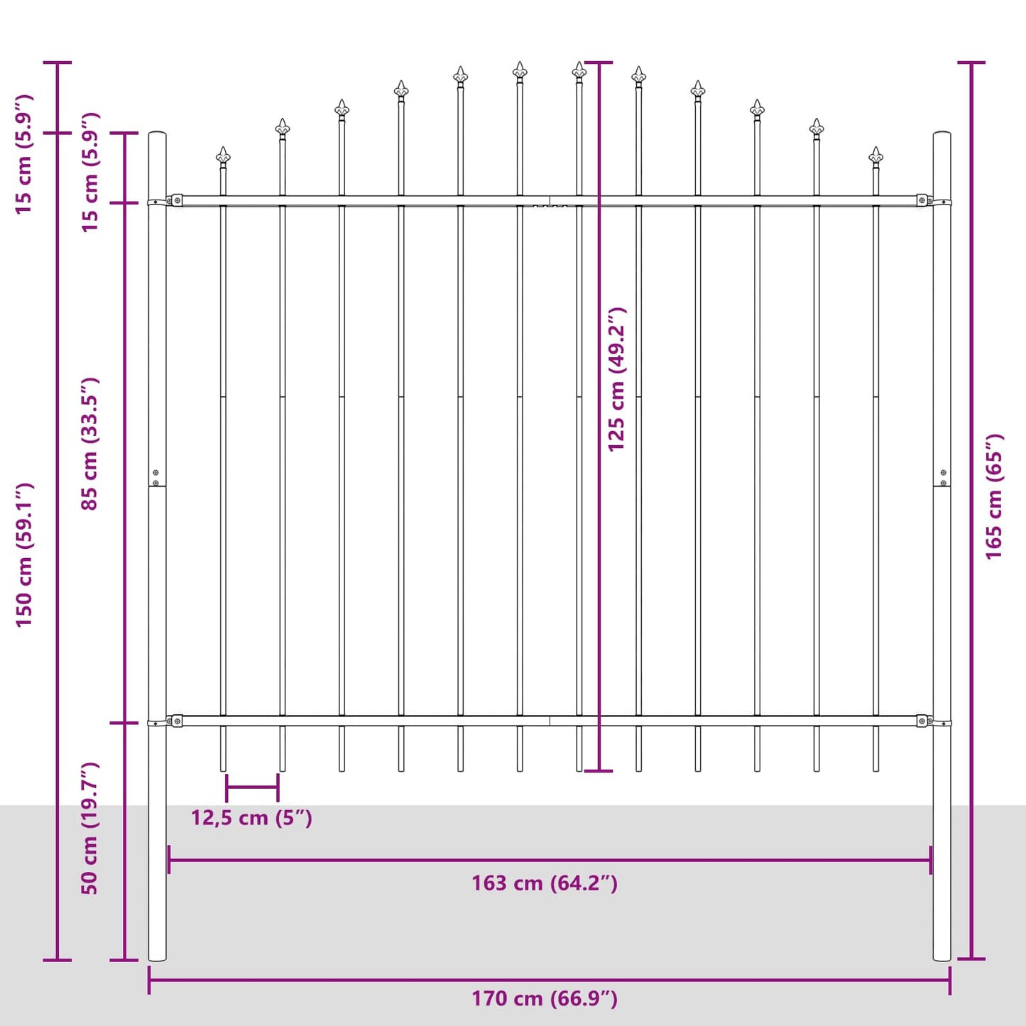 Garden Fence WOERDEN 170 x 165 cm Powder-Coated Steel Grey