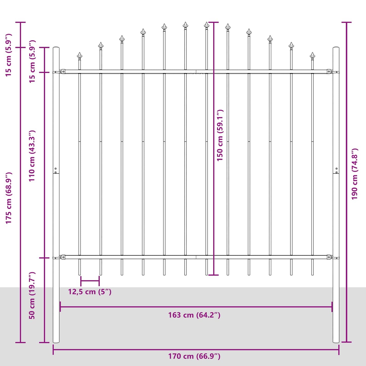 Garden Fence WOERDEN 170 x 190 cm Powder-Coated Steel Grey