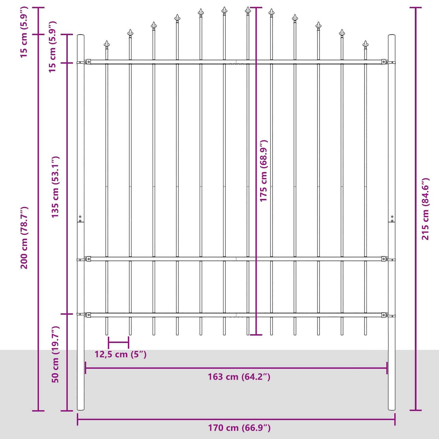 Garden Fence WOERDEN 170 x 215 cm Powder-Coated Steel Grey