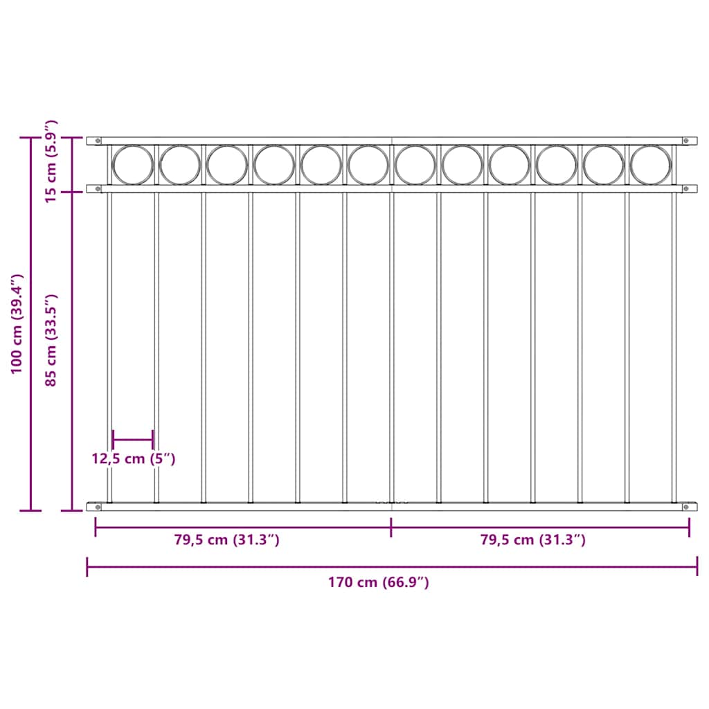 Fence Element ASSEN Grey 170 x 100 cm Steel