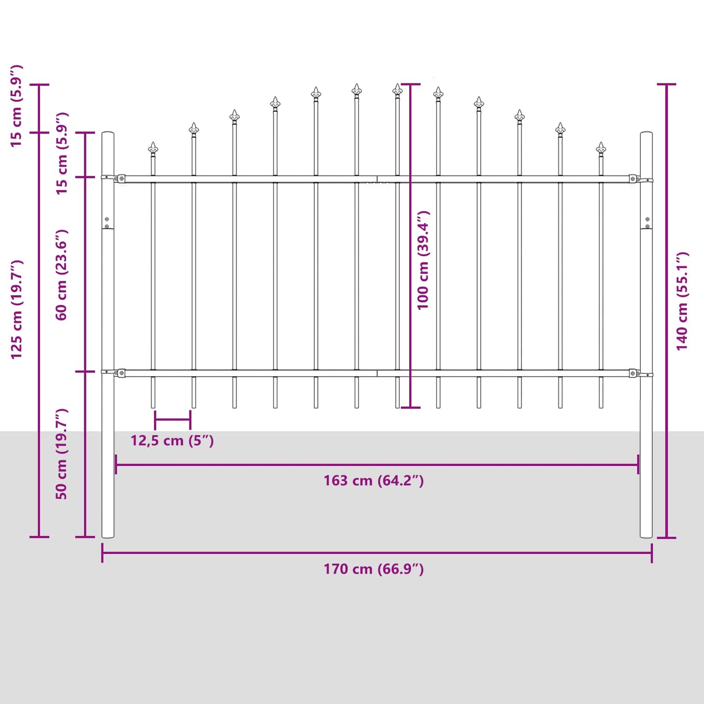 Garden Fence WOERDEN 170 x 140 cm Powder-Coated Steel White