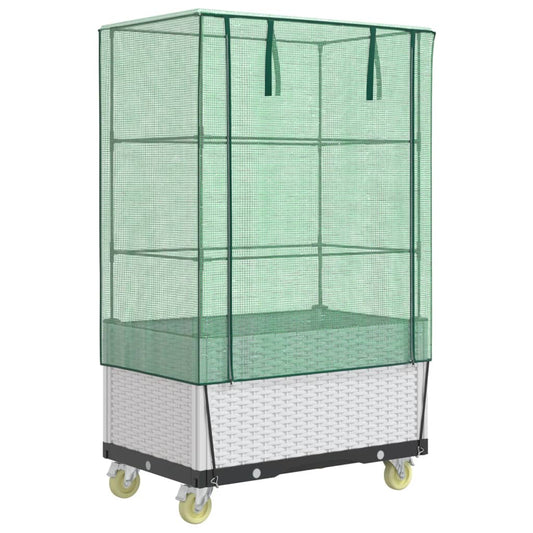 Raised Bed with Cover and Wheels Rattan Look 80x50x182 cm
