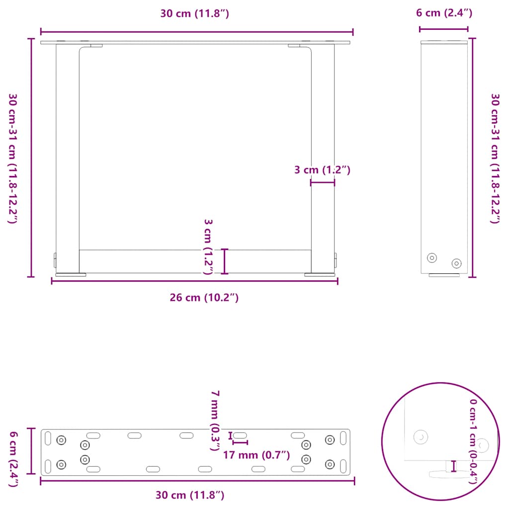 Coffee Table Legs U-Shaped 2 pcs Black 30x(30-31) cm Steel
