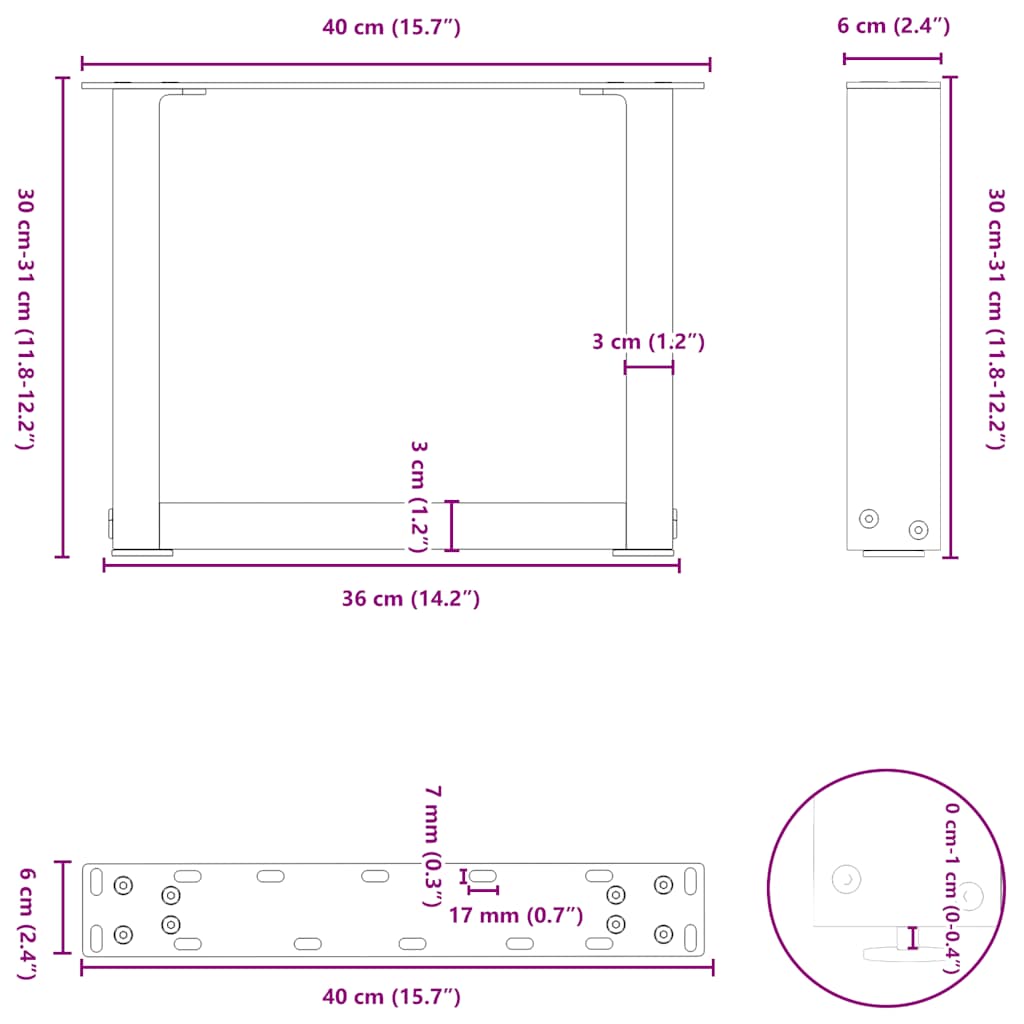 Coffee Table Legs U-Shaped 2 pcs White 40x(30-31) cm Steel