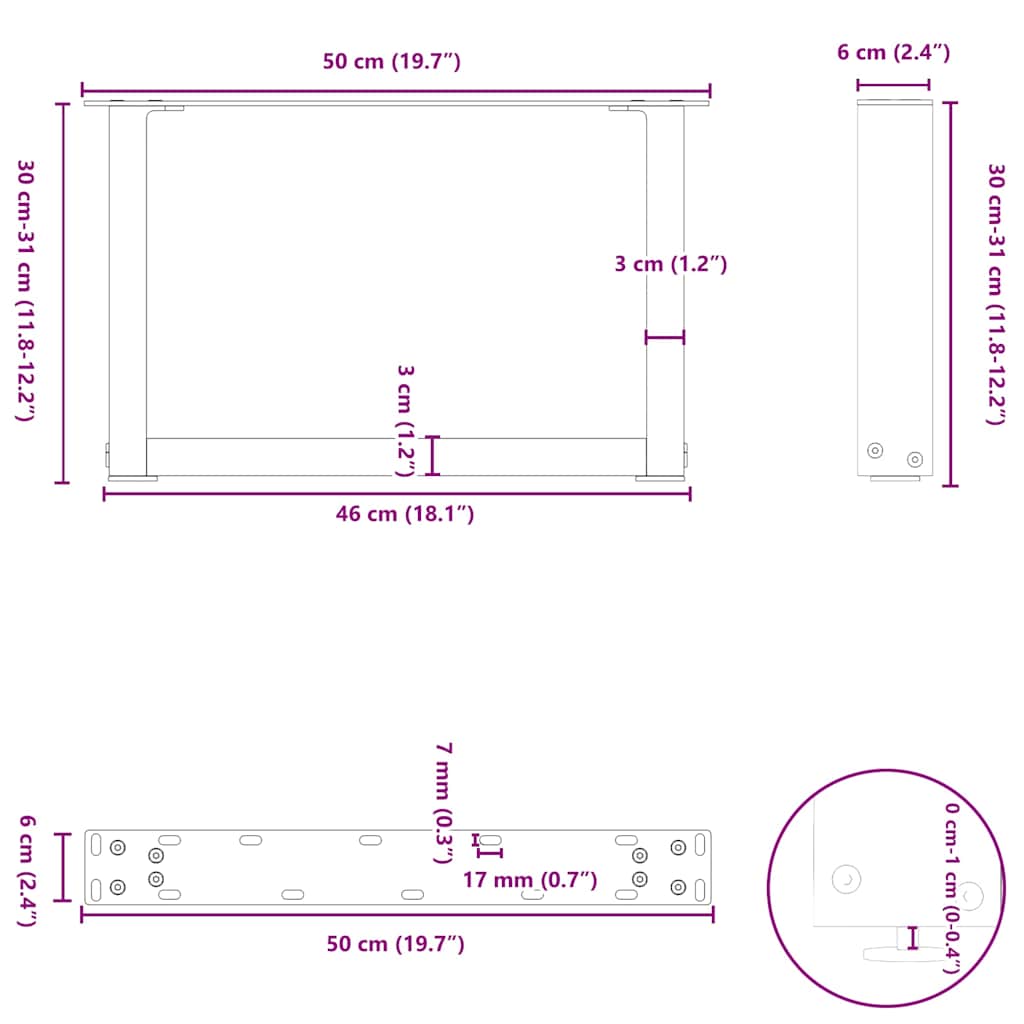 Coffee Table Legs U-Shaped 2 pcs Anthracite 50x(30-31) cm Steel