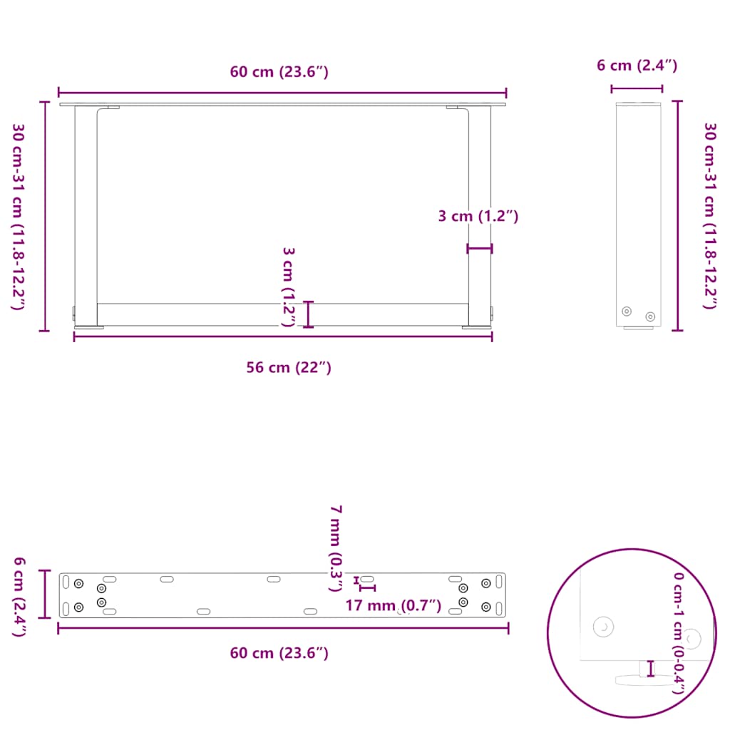 Coffee Table Legs U-Shaped 2 pcs Anthracite 60x(30-31) cm Steel