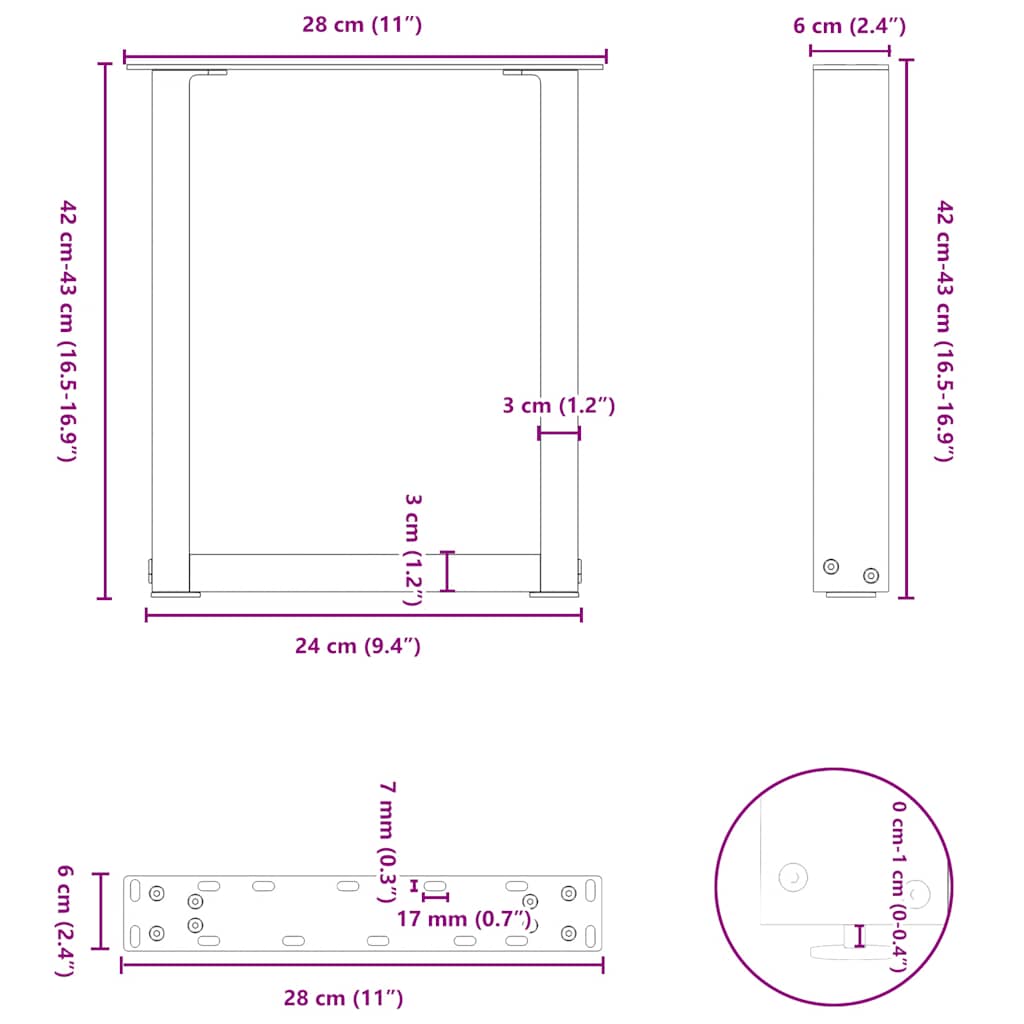 Coffee Table Legs U-Shaped 2 pcs White 28x(42-43) cm Steel