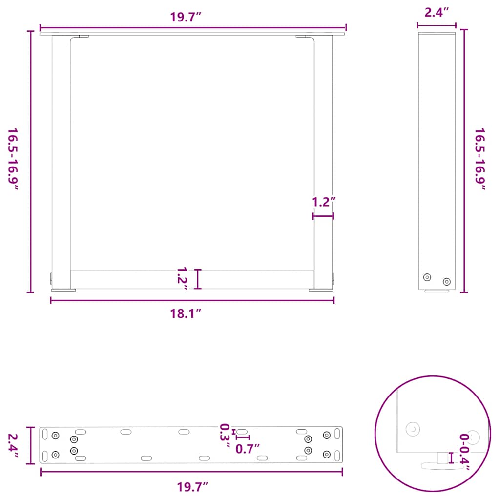 Coffee Table Legs U-Shaped 2 pcs White 50x(42-43) cm Steel