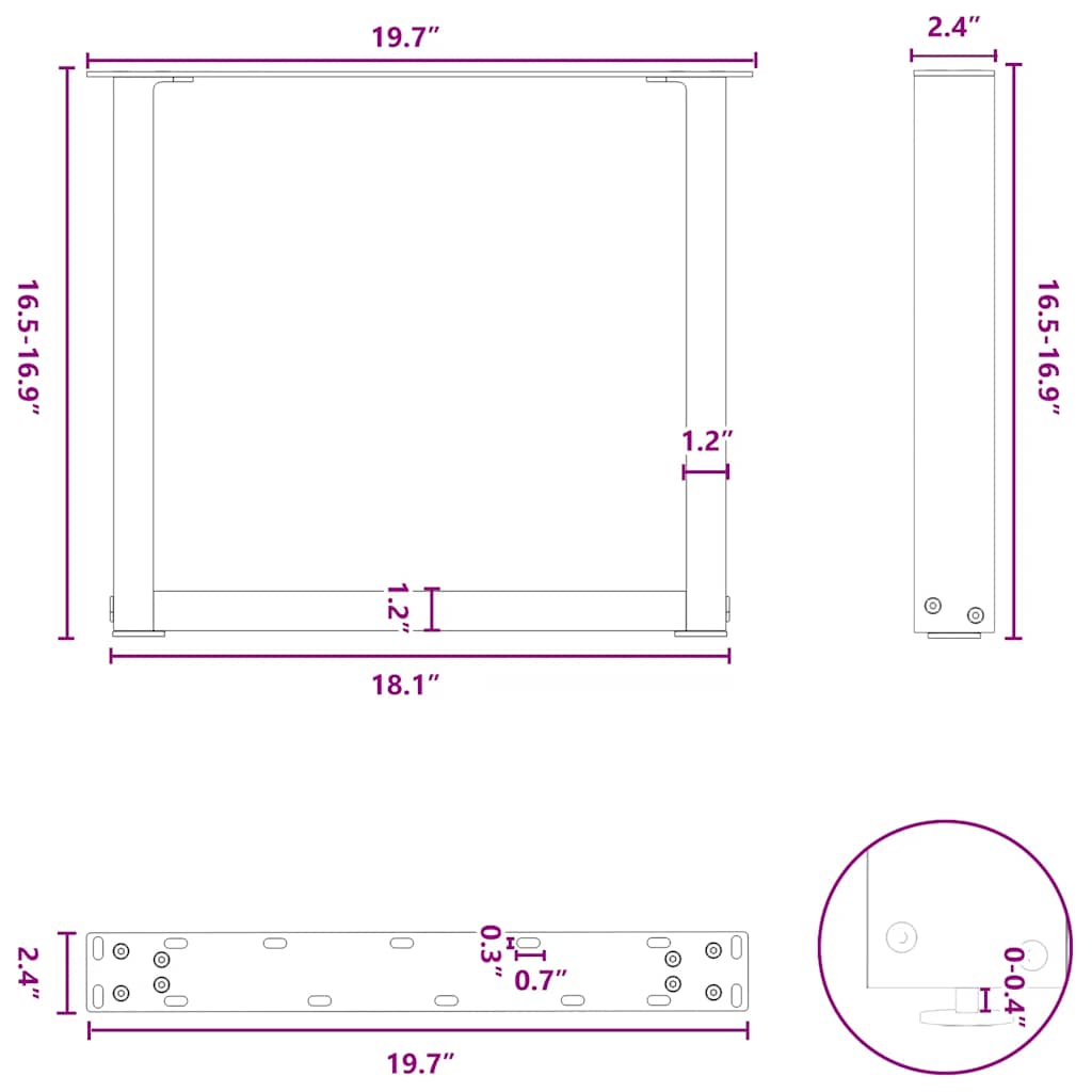 Coffee Table Legs U-Shaped 2 pcs Anthracite 50x(42-43) cm Steel