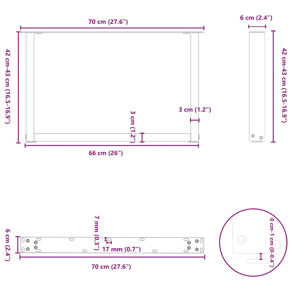 Coffee Table Legs U-Shaped 2 pcs Anthracite 70x(42-43) cm Steel