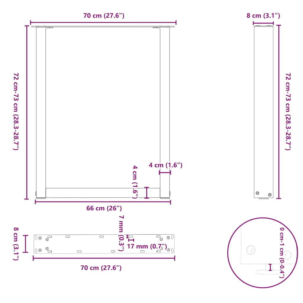 Dining Table Legs U-Shaped 2 pcs Anthracite 70x(72-73) cm Steel