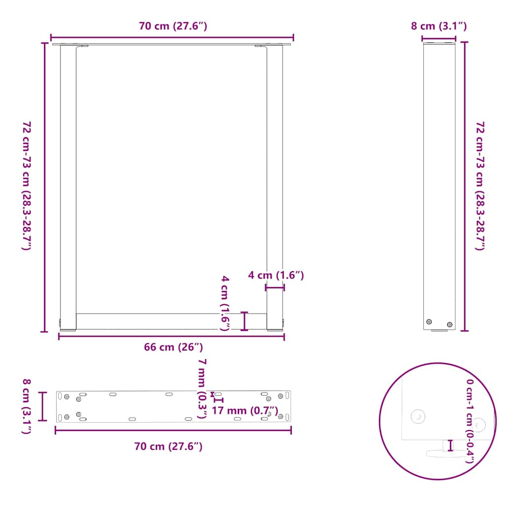 Dining Table Legs U-Shaped 2 pcs Natural Steel 70x(72-73) cm Steel