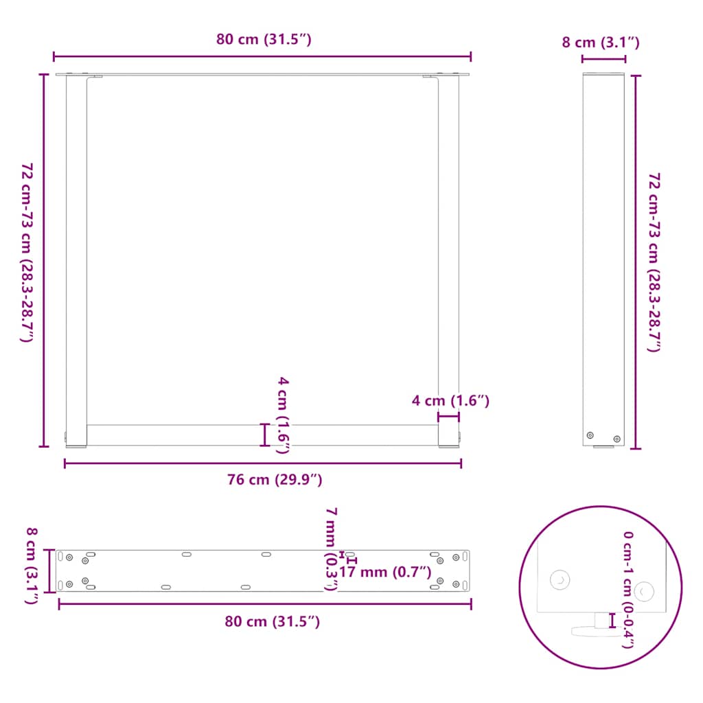 Dining Table Legs U-Shaped 3 pcs Natural Steel 80x(72-73) cm Steel
