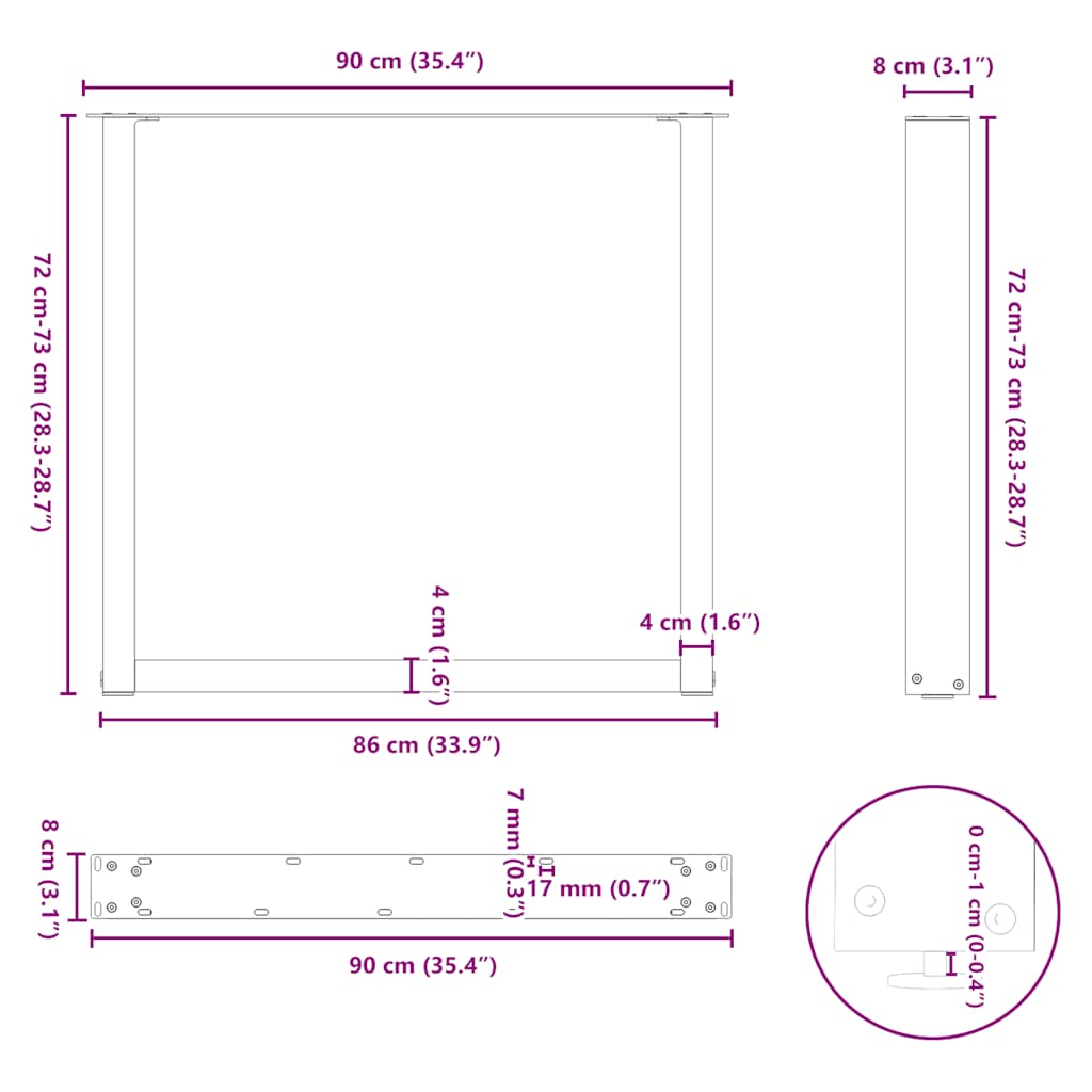 Dining Table Legs U-Shaped 3 pcs Natural Steel 90x(72-73) cm Steel