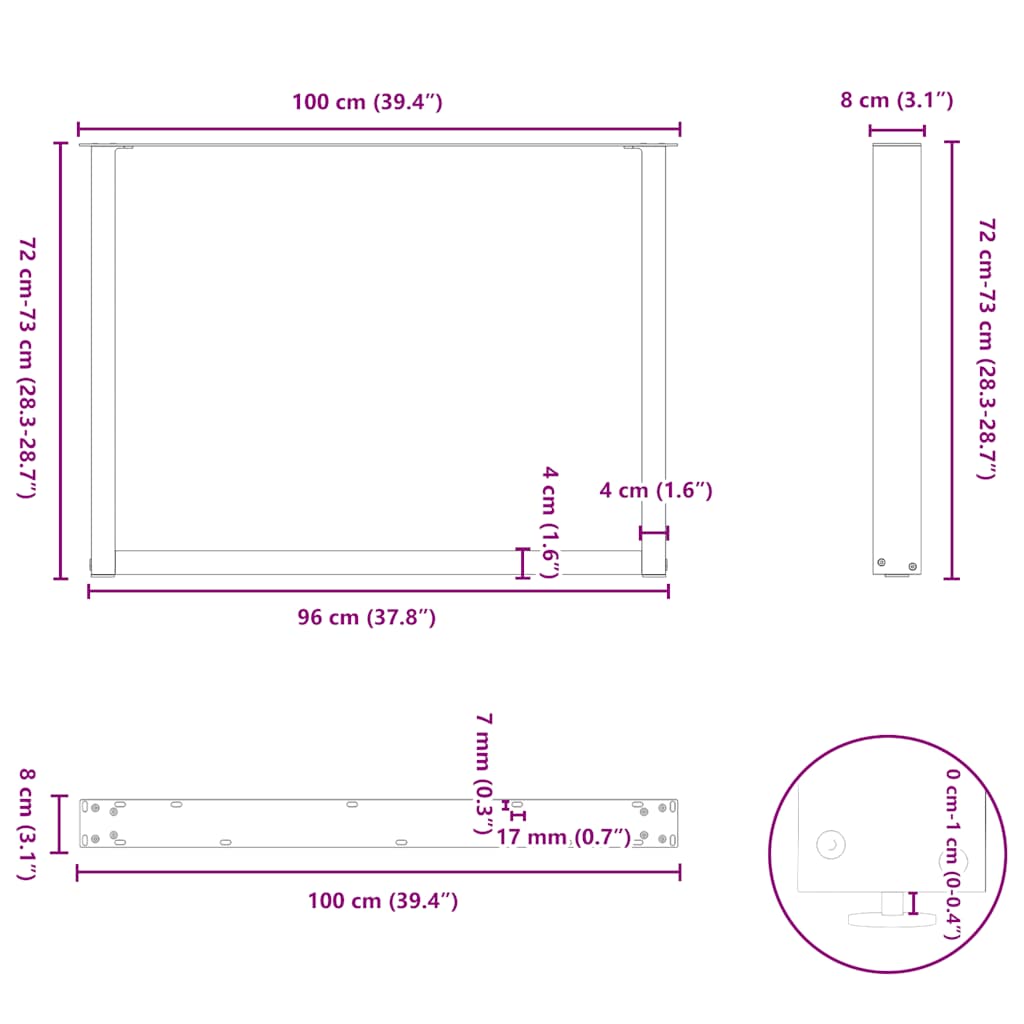 Dining Table Legs U-Shaped 3 pcs Natural Steel 100x(72-73) cm Steel