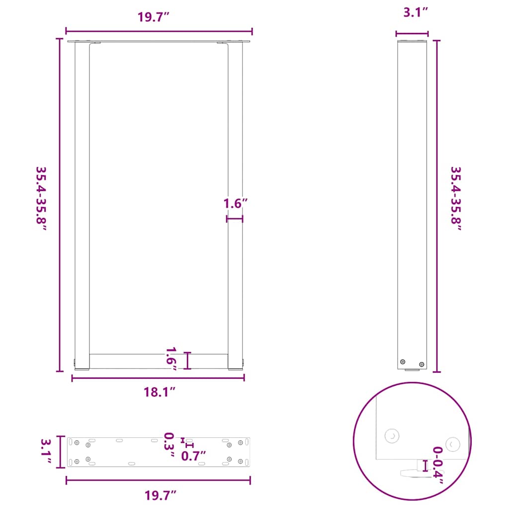 Bar Table Legs U-Shaped 2 pcs Anthracite 50x(90-91) cm Steel