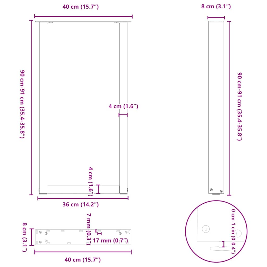 Bar Table Legs U-Shaped 2 pcs Natural Steel 50x(90-91) cm Steel