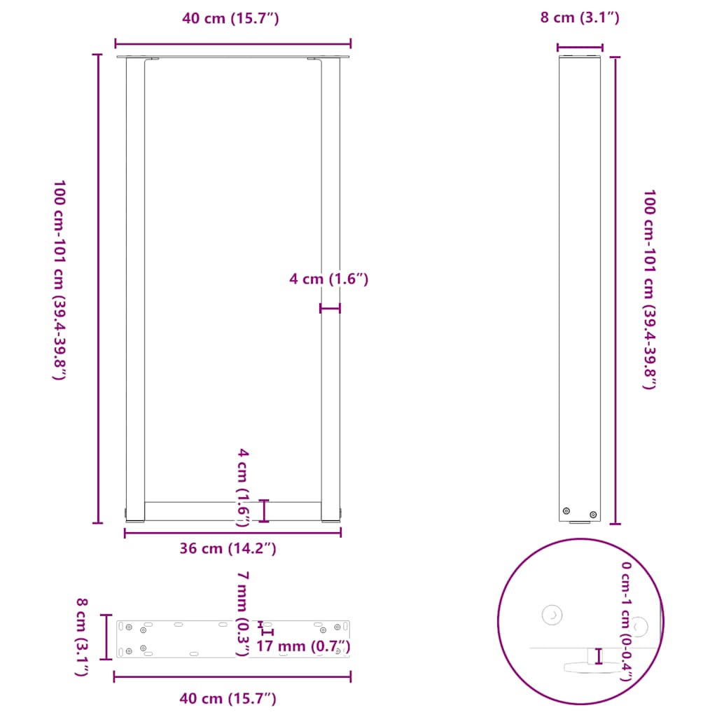 Bar Table Legs U-Shaped 2 pcs Anthracite 40x(100-101) cm Steel