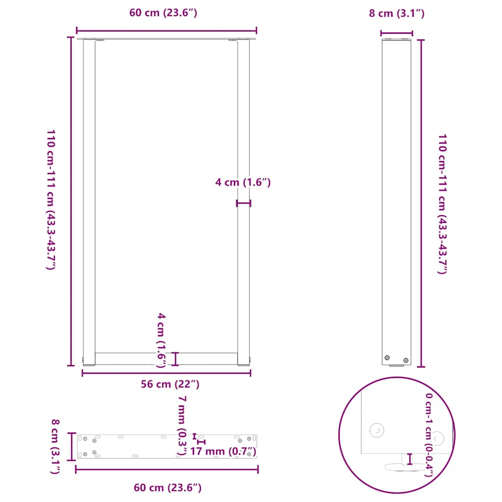 Bar Table Legs U-Shaped 2 pcs Anthracite 60x(110-111) cm Steel