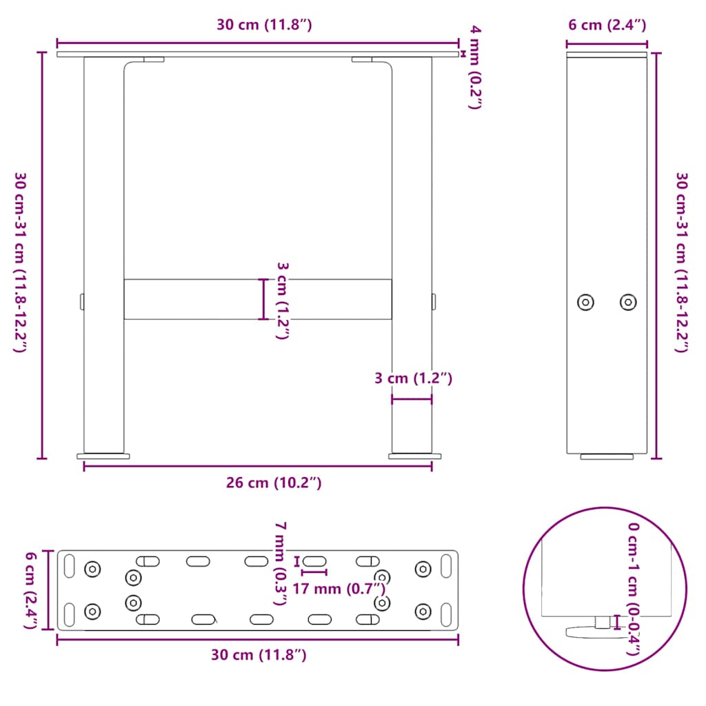 Coffee Table Legs Black 2 pcs 30x(30-31) cm Steel