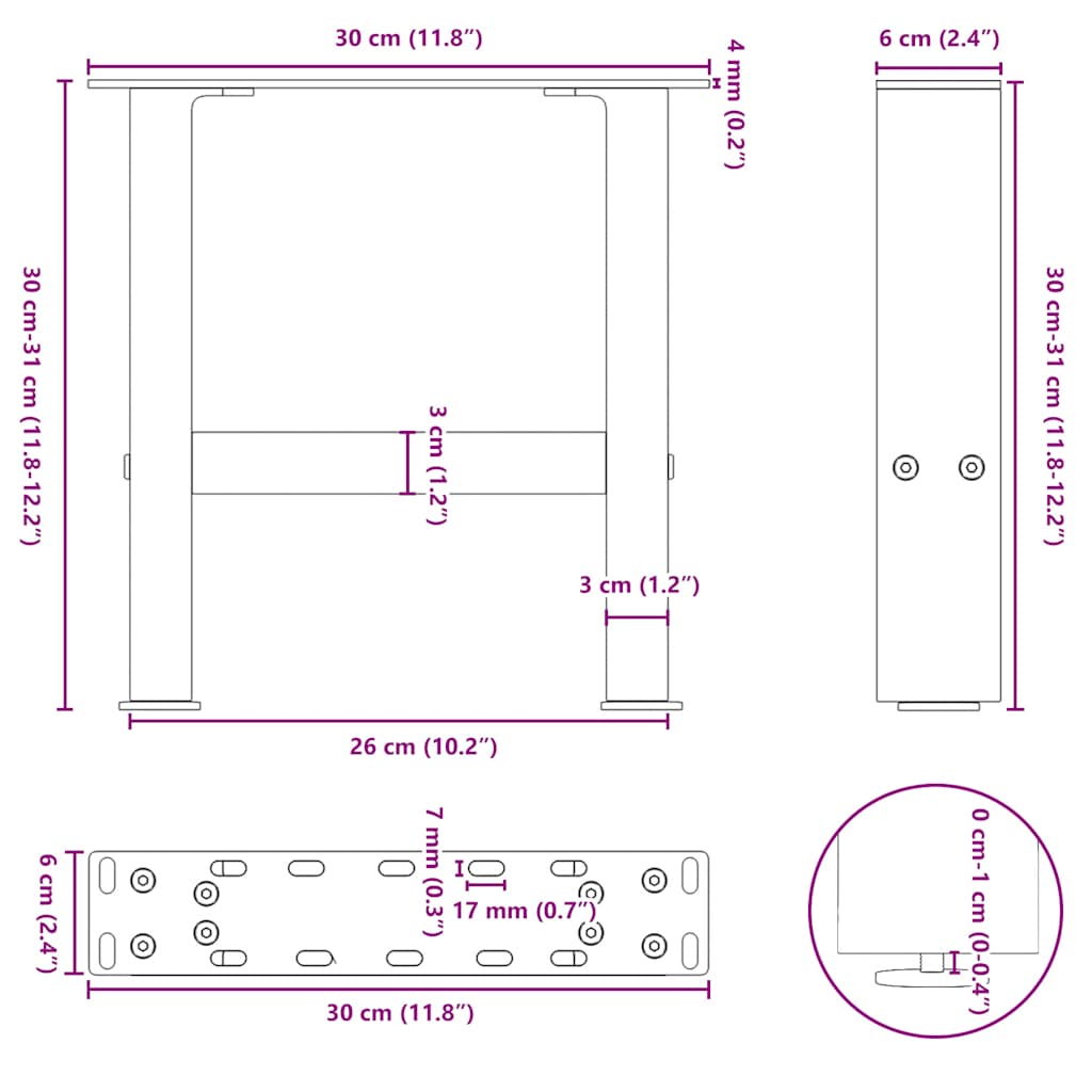 Coffee Table Legs Natural Steel 2 pcs 30x(30-31) cm Steel