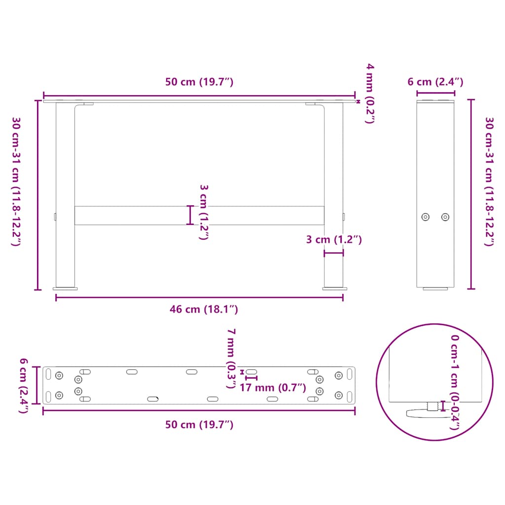 Coffee Table Legs Natural Steel 2 pcs 50x(30-31) cm Steel