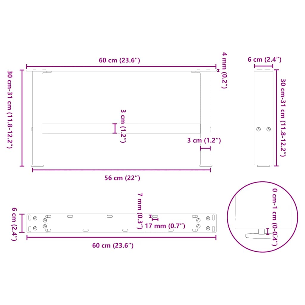 Coffee Table Legs Natural Steel 2 pcs 60x(30-31) cm Steel