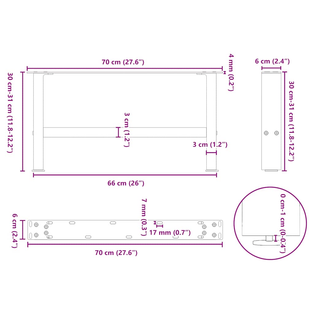 Coffee Table Legs Natural Steel 2 pcs 70x(30-31) cm Steel