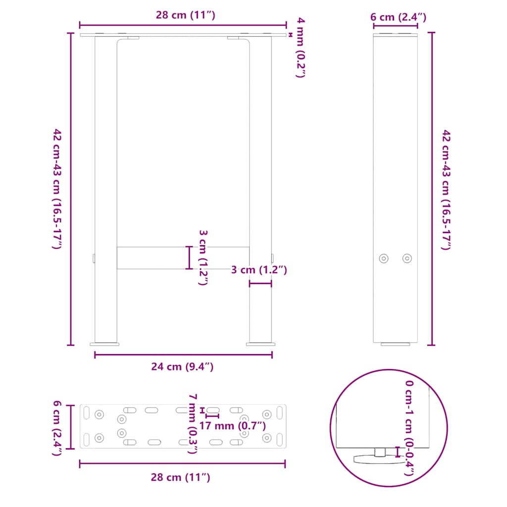 Coffee Table Legs White 2 pcs 28x(42-43) cm Steel