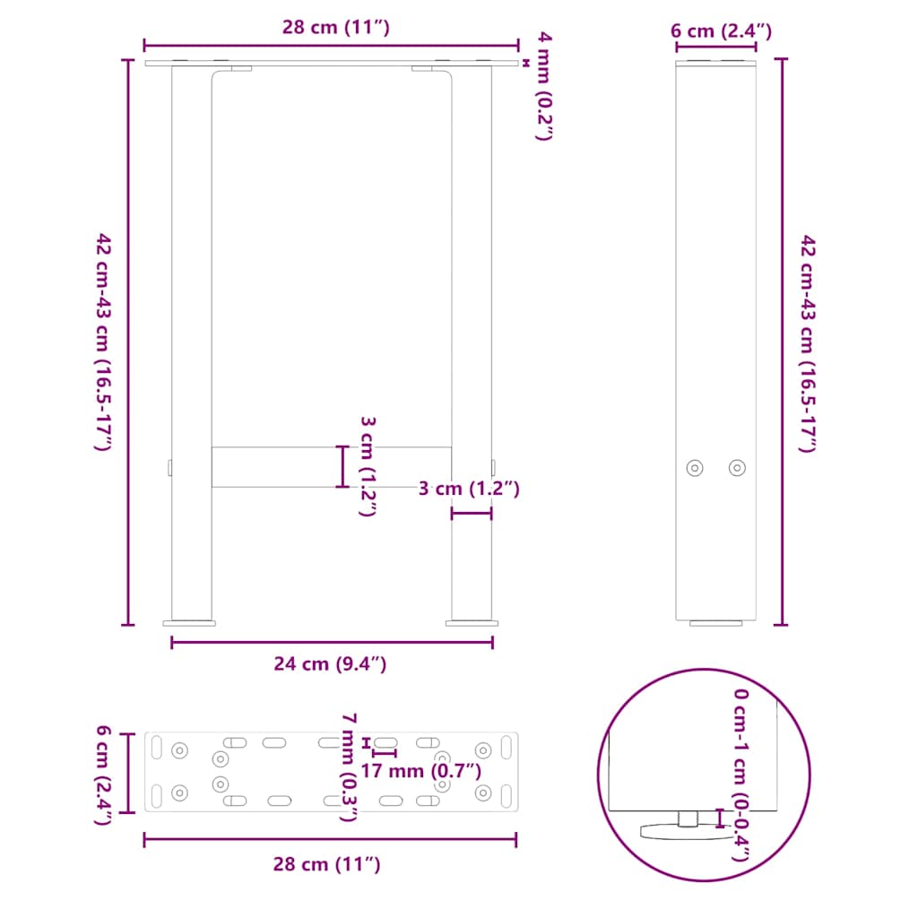 Coffee Table Legs Natural Steel 2 pcs 28x(42-43) cm Steel