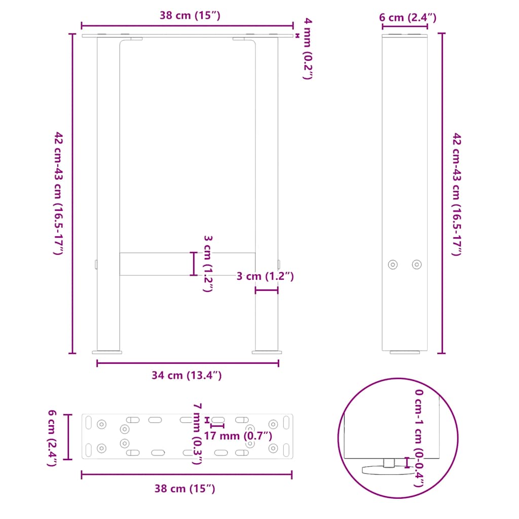 Coffee Table Legs Black 2 pcs 38x(42-43) cm Steel