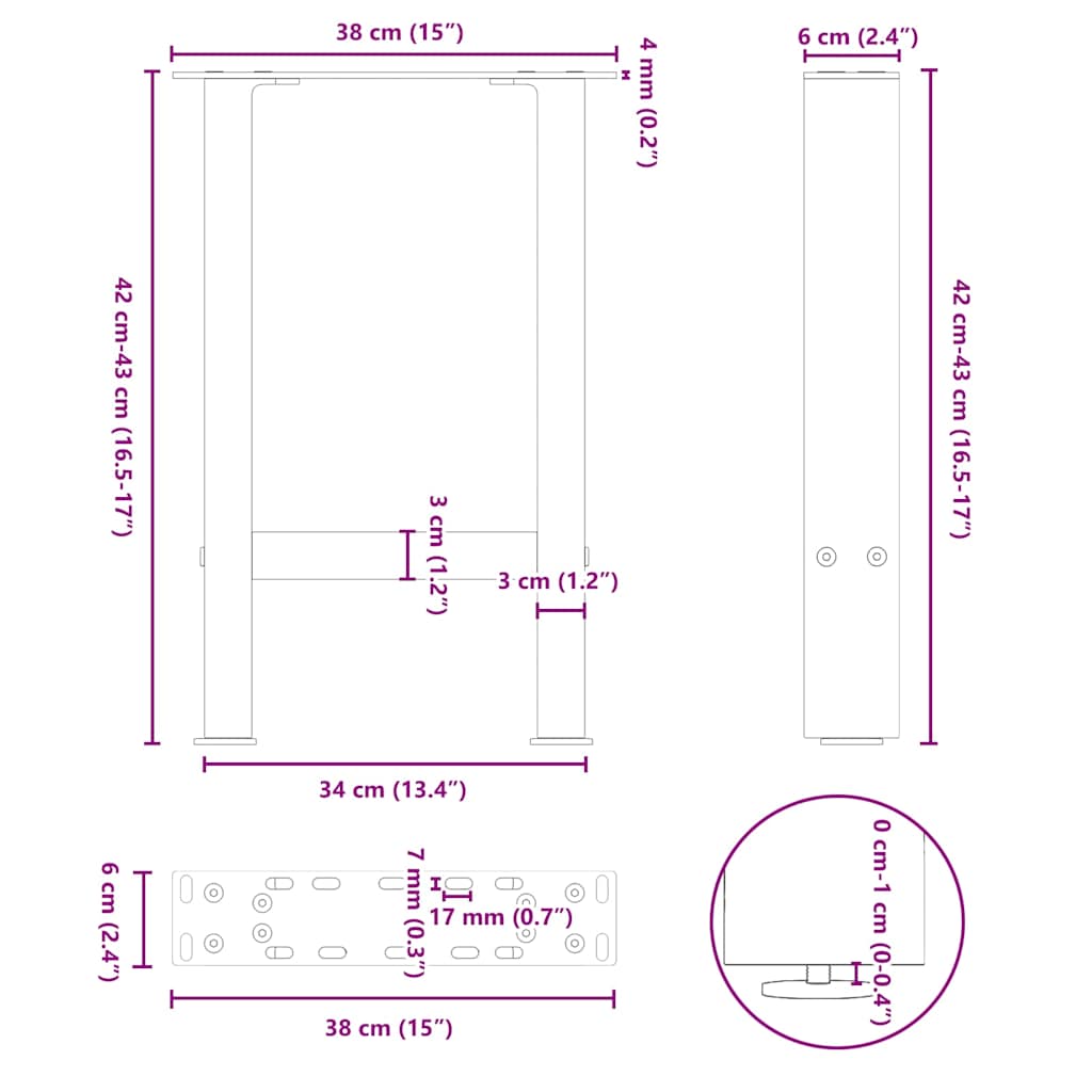 Coffee Table Legs Anthracite 2 pcs 38x(42-43) cm Steel