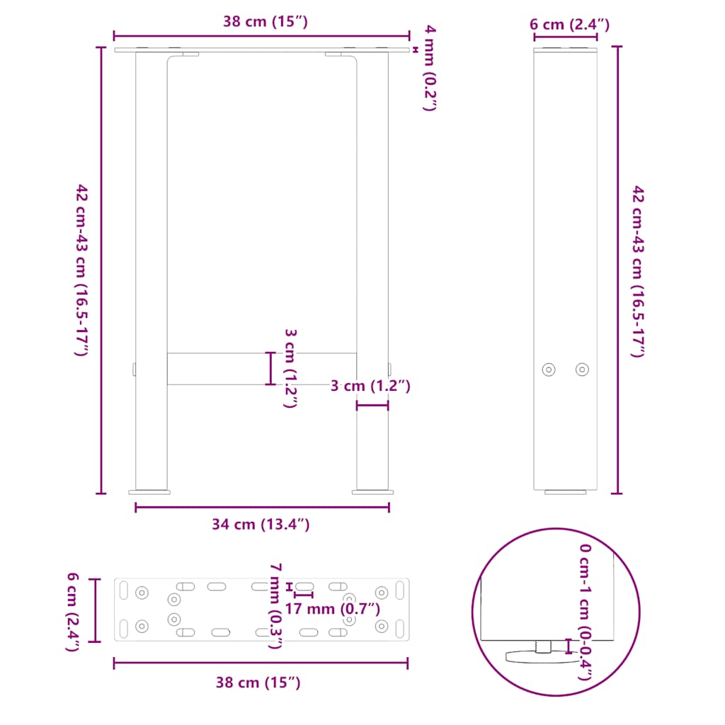 Coffee Table Legs Natural Steel 2 pcs 38x(42-43) cm Steel