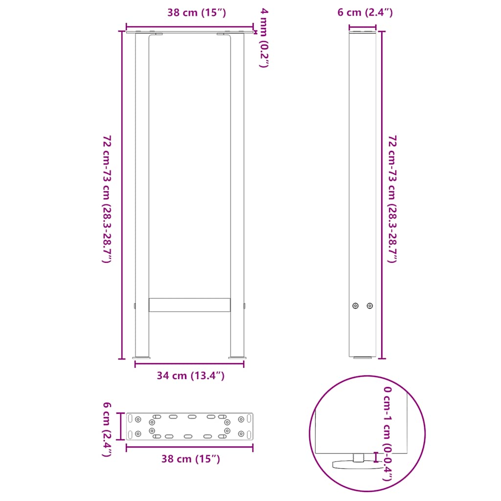 Console Table Legs Natural Steel 2 pcs 38x(72-73) cm Steel