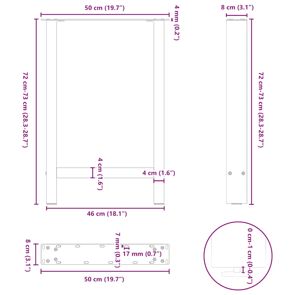 Dining Table Legs Natural Steel 2 pcs 50x(72-73) cm Steel