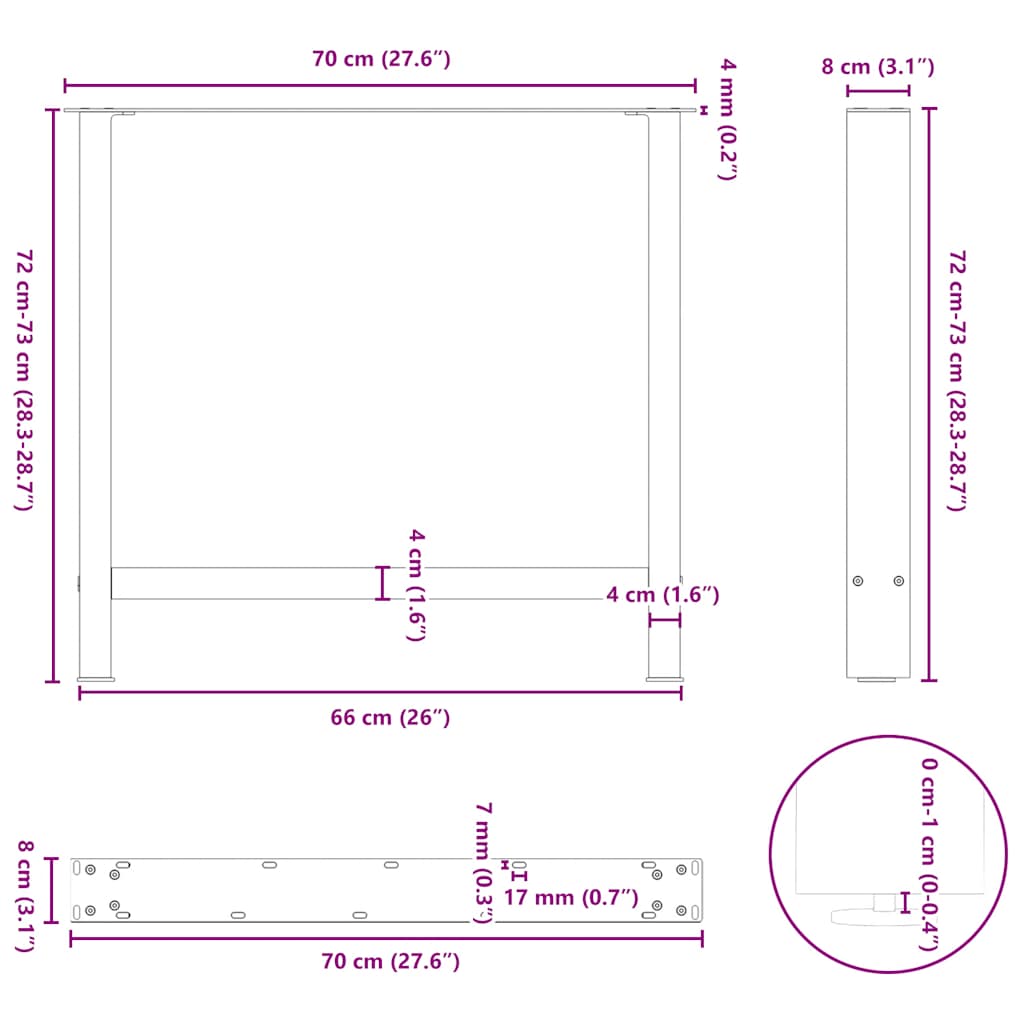 Dining Table Legs Natural Steel 2 pcs 70x(72-73) cm Steel