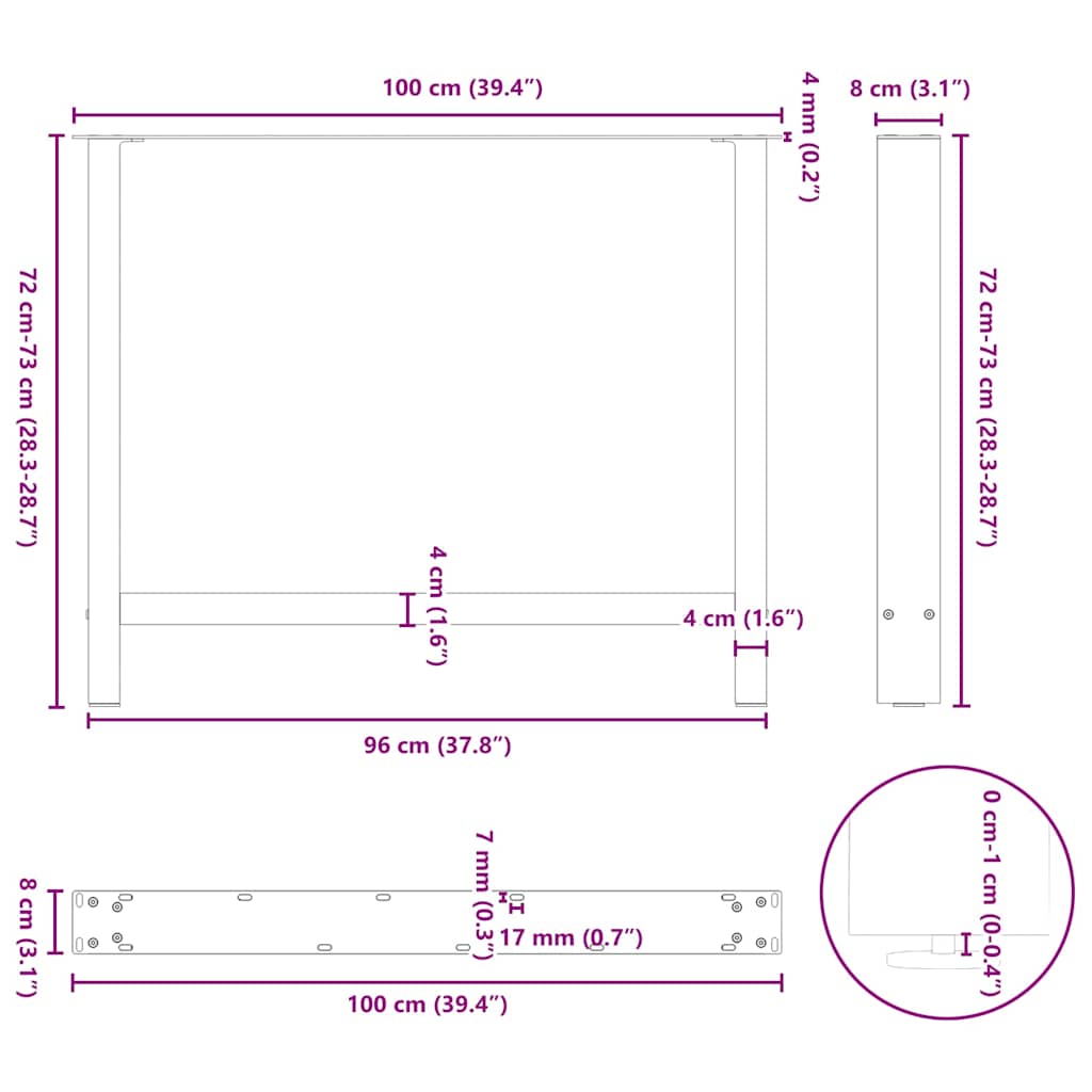 Dining Table Legs Natural Steel 2 pcs 100x(72-73) cm Steel