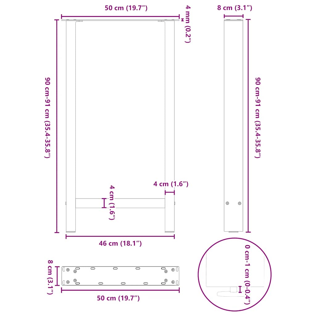 Bar Table Legs Anthracite 2 pcs 50x(90-91) cm Steel