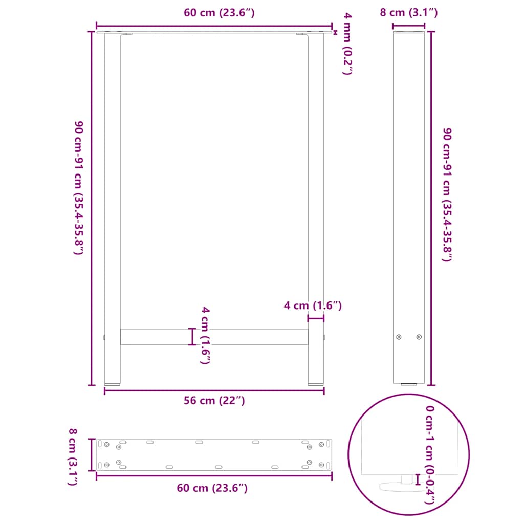 Bar Table Legs White 2 pcs 60x(90-91) cm Steel