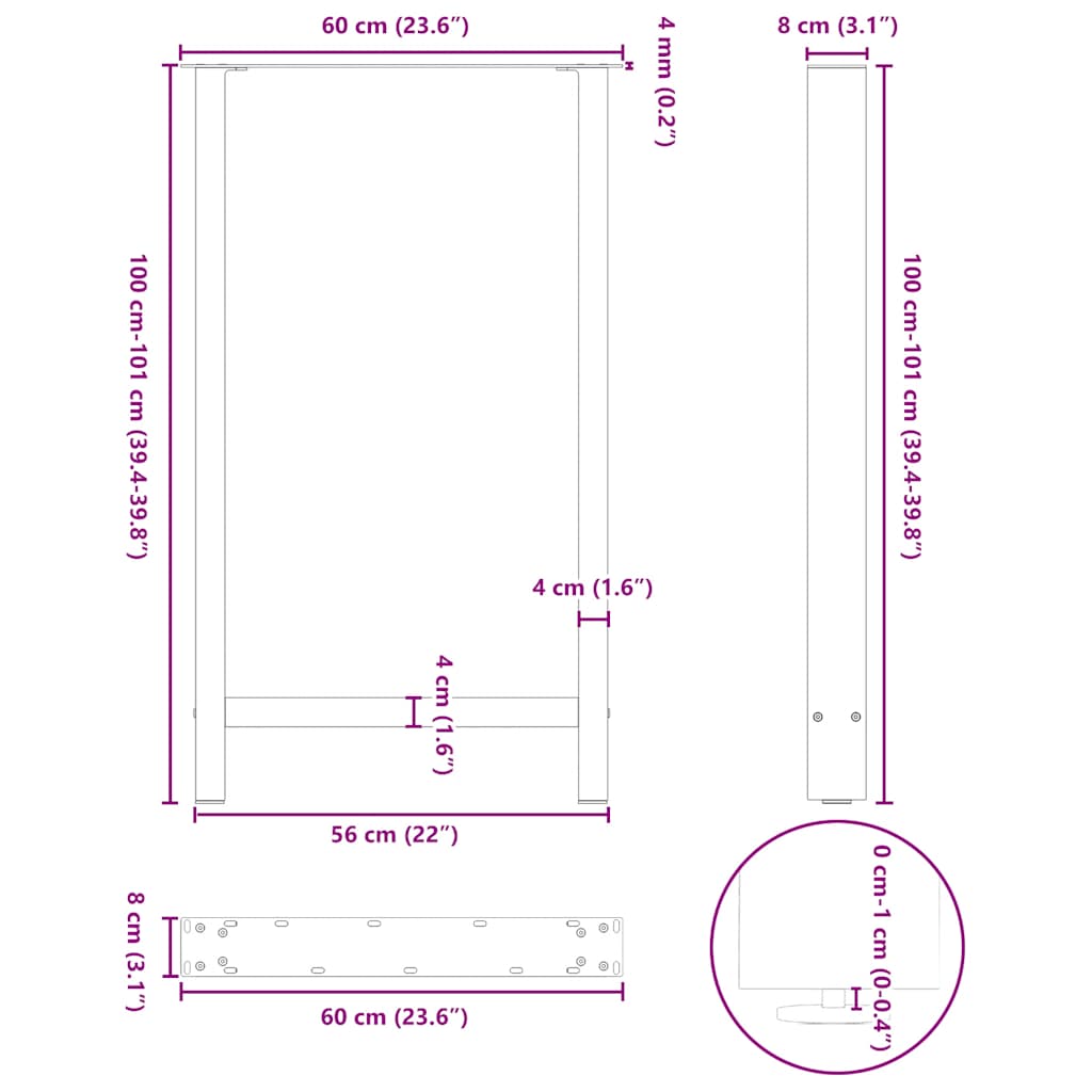 Bar Table Legs Natural Steel 2 pcs 60x(100-101) cm Steel
