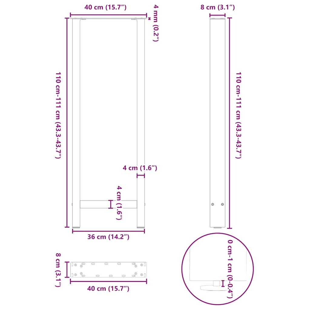 Bar Table Legs White 2 pcs 40x(110-111) cm Steel
